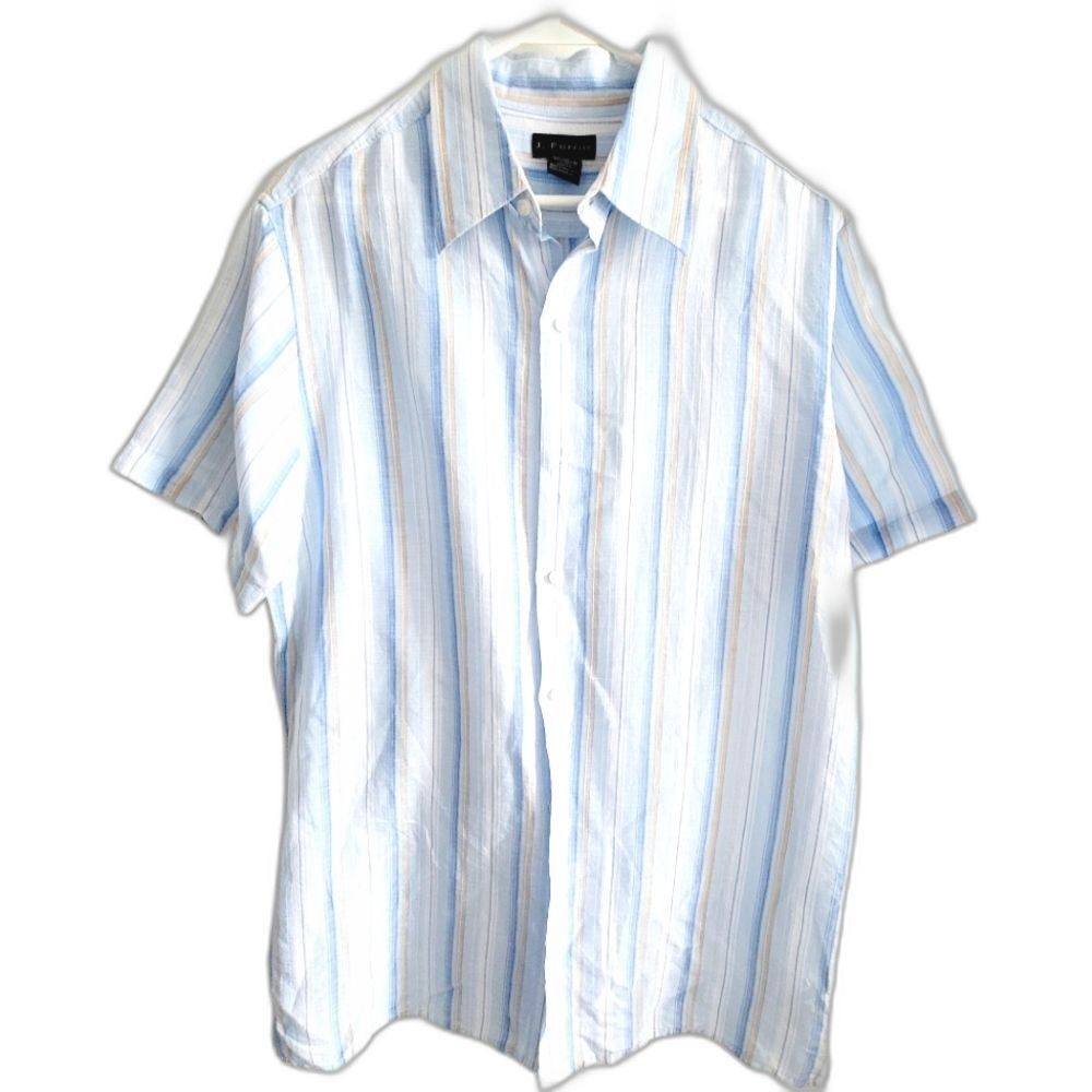 J Ferrar Mens Striped Short Sleeve Button Down Shirt Size M Linen